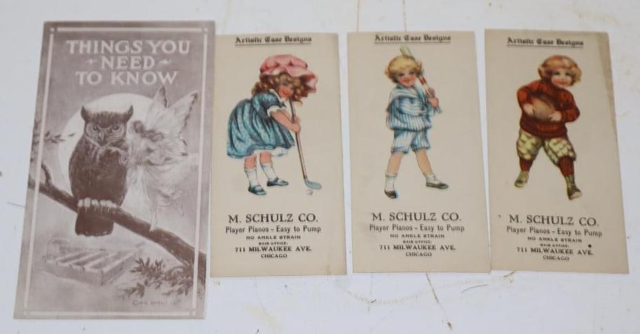 Group Of 4 Kimball Pipe Organ Brochure & M. Schulz Player Piano Advertisements: Largest Is 3.25x6