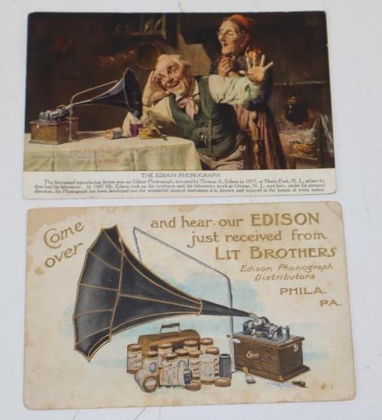 Group Of 2 Thomas Edison Phonograph Post Cards: 5.5x3.75 Each