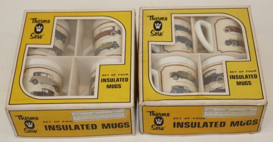 Group Of 2 Thermo Serv Insulated Car Advertising Mugs In Original Boxes: 9x8x3.25 Each