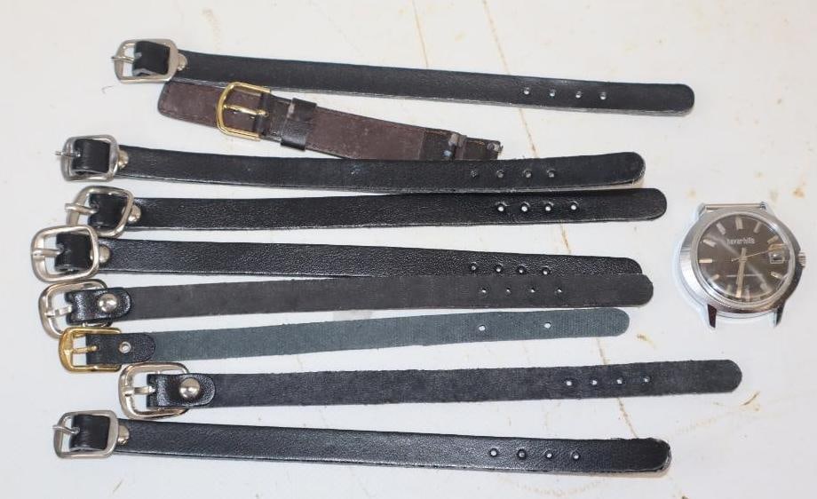 Group Of 9 Leather Replacement Wrist Watch Band & Haver Hill's Watch (1 of 6)