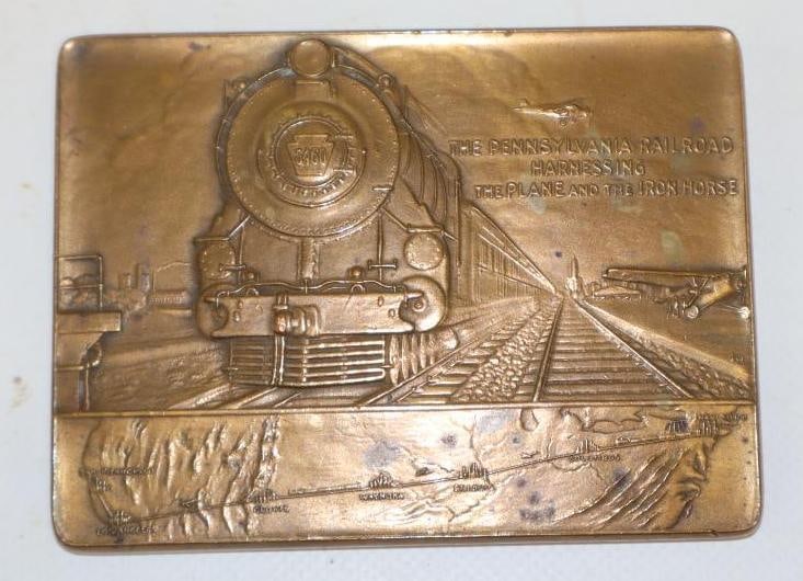1929 Pennsylvania Railroad Rail-Air Passenger Service Inaugural Brass Paper Weight: 4x3