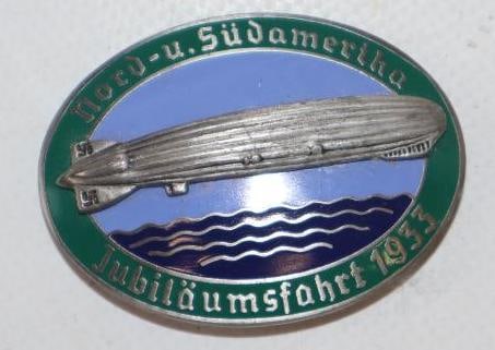 1933 Cloisonne German Graf Zeppelin Pin Back Badge: 2x1.5