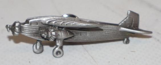 Figural Pewter Airplane Pin Back Badge (1 of 2)