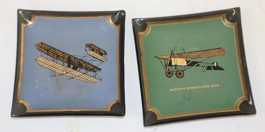 Group Of 2 1909 Wright Flyer & Bleroit Manoplane Glass Trays: 3.5x3.5 Each
