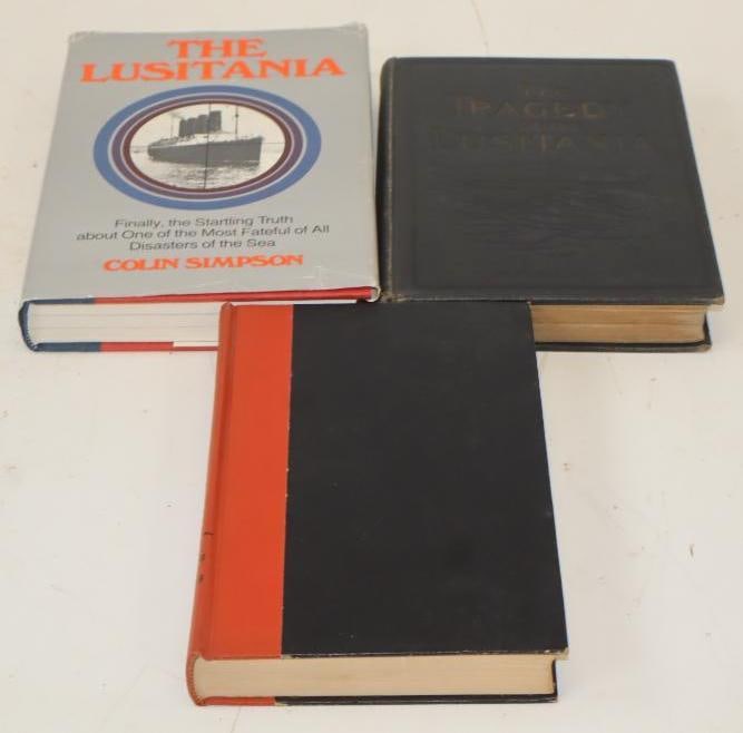 Group Of 3 Hardbound Books On The Sinking Of The Lusitania Ship: Largest Is 9.5x6.5x1.5