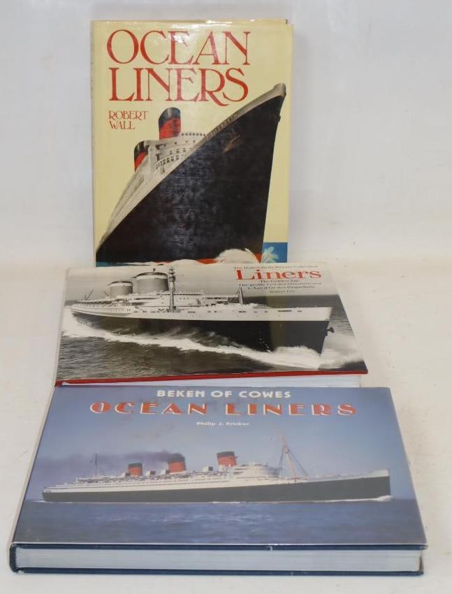 Group Of 3 Different Hardbound Ocean Liners Books: Largest Is 13x10x1.25