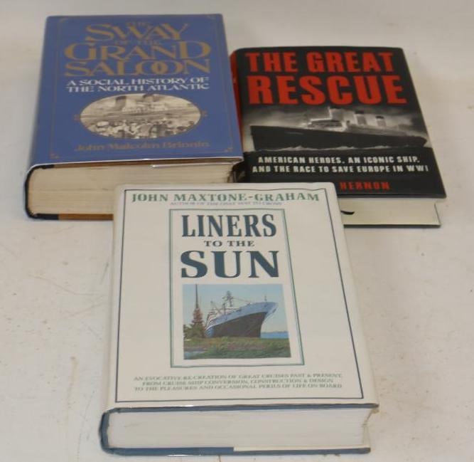 Group Of 3 The Great Rescue, Liners To The Sun And The Sway Of The Grand Saloon Hardbound Ship Books: Largest Is 8x9.5x2