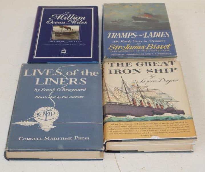 Group Of 4 Hardbound Ocean Liner Books: Largest is 6x8.5x1.5