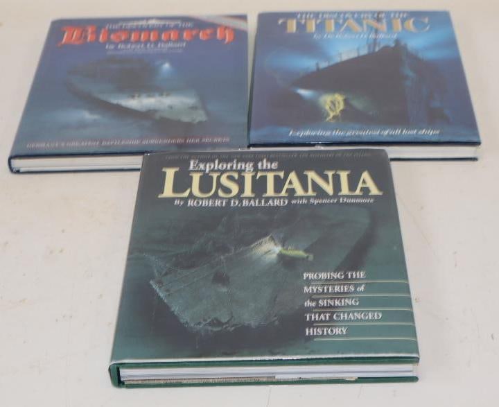 Group Of 3 Bismarck, Lusitania, And Titanic Hardbound Ship Books: Largest is 9x11.5x1
