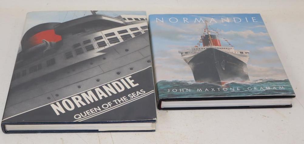 Group Of 2 Normandie Cruise Ship Hardbound Books: Largest Is 11x14x1.25