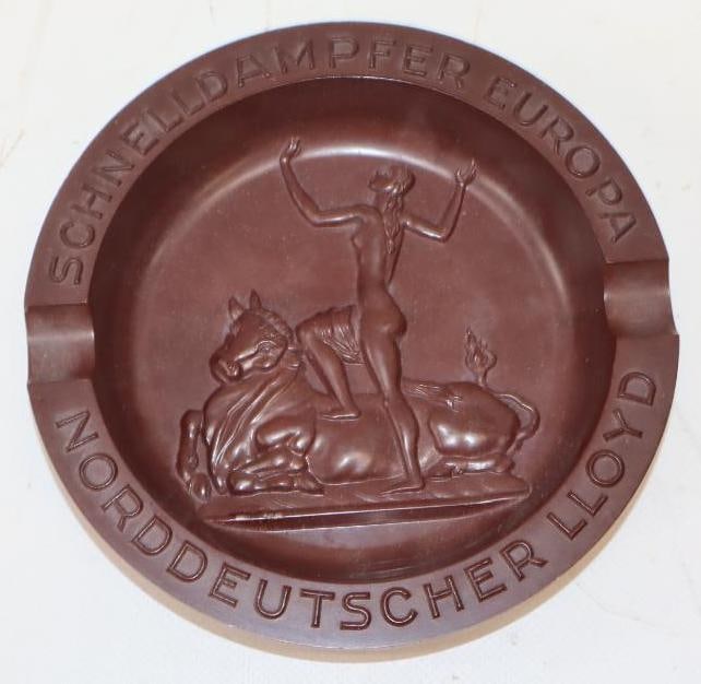 Nord Lloyd Cruiseliner Souvenier Ashtray: 5.75" x 5.75" x 1"