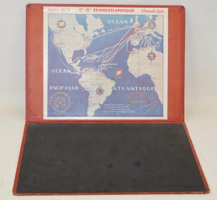 French Line Cie Gle Transatlantique Folder with Ship Routes: 15.5" x 11.5"