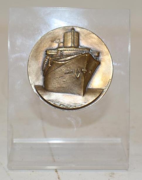 French Line Normandie Embossed Medallion with Plastic Display Stand (1 of 3)