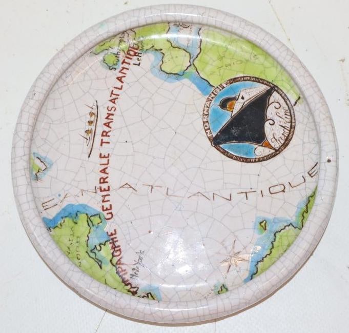 French Line Normandie Souvenir Ceramic Ashtray: 5" x 5" x .75"