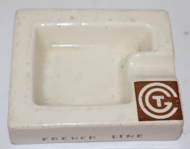 S.S. Normandie Ceramic Advertising Ashtray: 3" x 2.5" x 1"