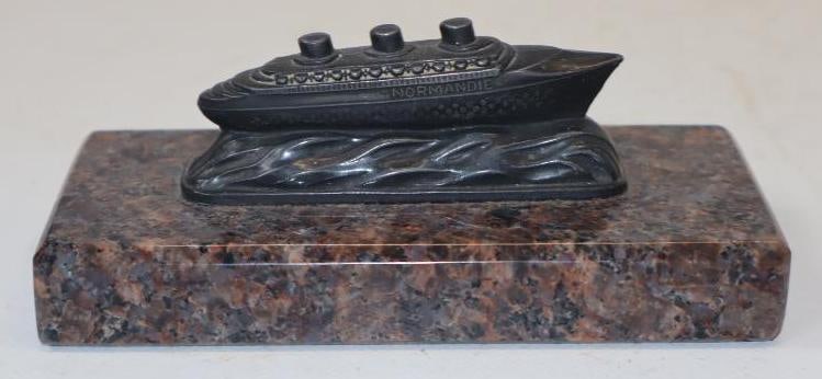 Normandie Oceanliner Brass Sculpture Mounted on Marble: 5" x 2.5" x 2"