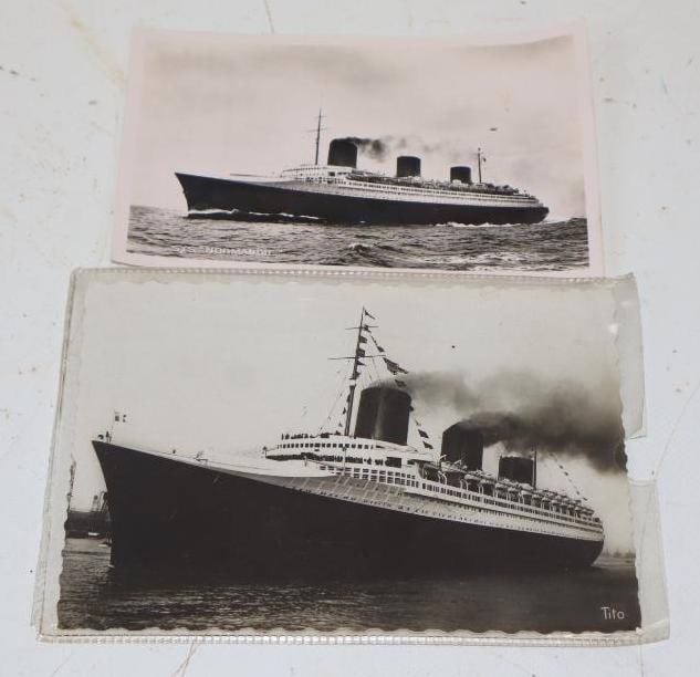 Group of 2 Black and White Normandie Oceanliner Postcards: largest 6" x 4"