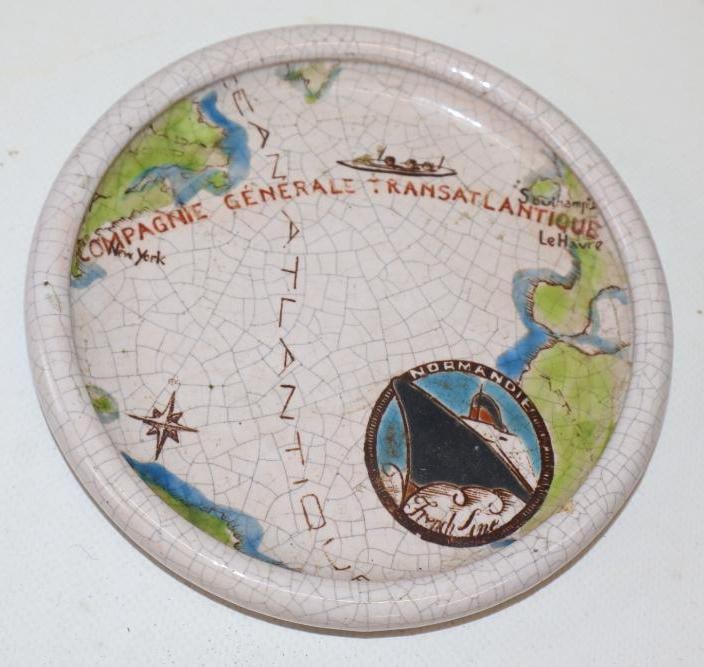 French Line Normandie Souvenir Ceramic Ashtray: 5" x 5" x .75"