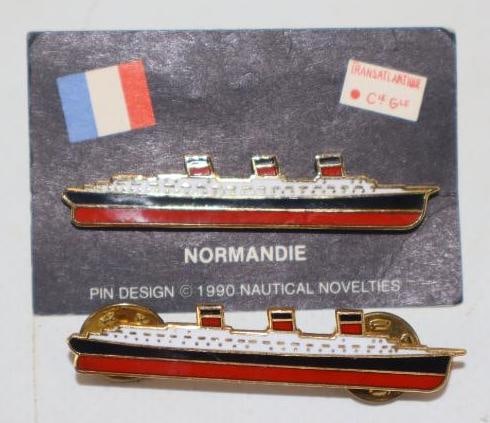 Group of 2 Normandie Oceanliner Pins: 2" x .5" each