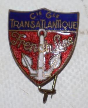 Cloisonne French Line Shield Shaped Pin with Anchor: 1" x 1"