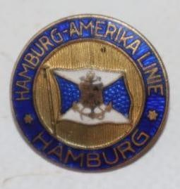 Hamburg America Cloisonne Pin Back Badge: 1" x 1"