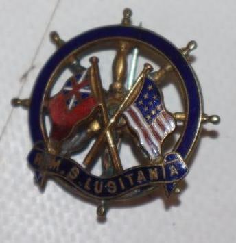 R.M.S. Lusitania Die Cut Cloisonne Pin Back Badge: 1" x 1"