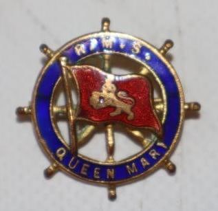 R.M.S. Queen Mary Die Cut Cloisonne Pin Back Badge: 1" x 1"