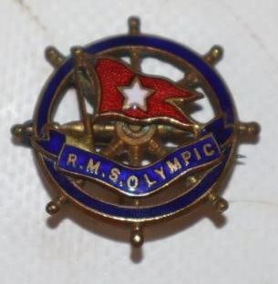 R.M.S. Olympic Cloisonne Die Cut Pin Back Badge: 1" x 1"