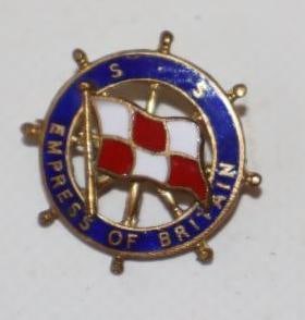 S.S. Empress of Britain Cloisonne Die Cut Pin Back Badge: 1" x 1"