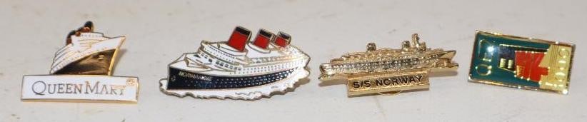 Group of 4 Normandie and Queen Mary Hat Pins: largest 1.5" x .75"