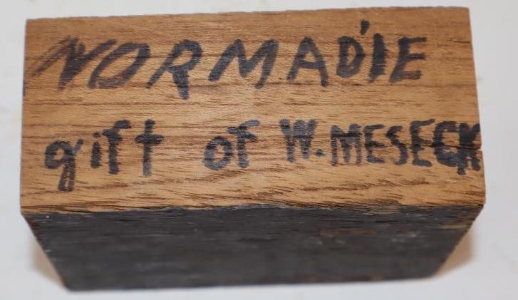 Normandie Cruiseliner Souvenir Block of Wood from Ship: 4" x 3" x 2"