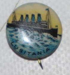 The Lusitania Oceanliner Tin Litho Pin Back Badge (1 of 2)