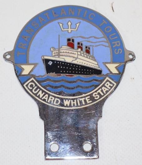 Transatlantic Tours White Star Cloisonne License Plate Topper: 3" x 3.75"