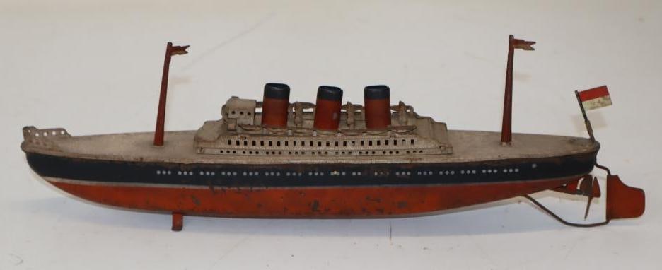 Tin Litho Normandie Cruiseliner Toy Ship: 13" x 2" x 4"