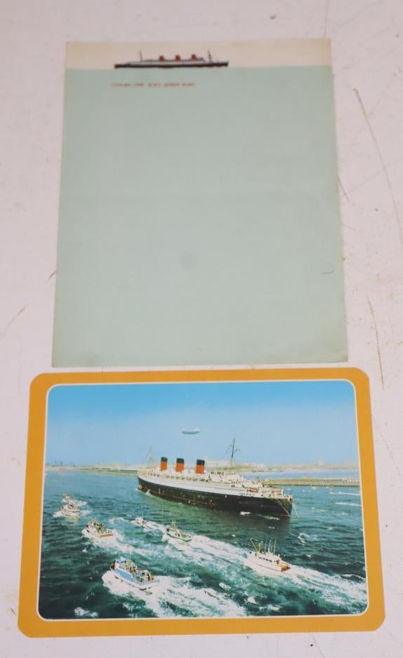 Group Of 2 Postcard And Notebook Sheet From Queen Mary Ocean Liner: Largest Is 8x6