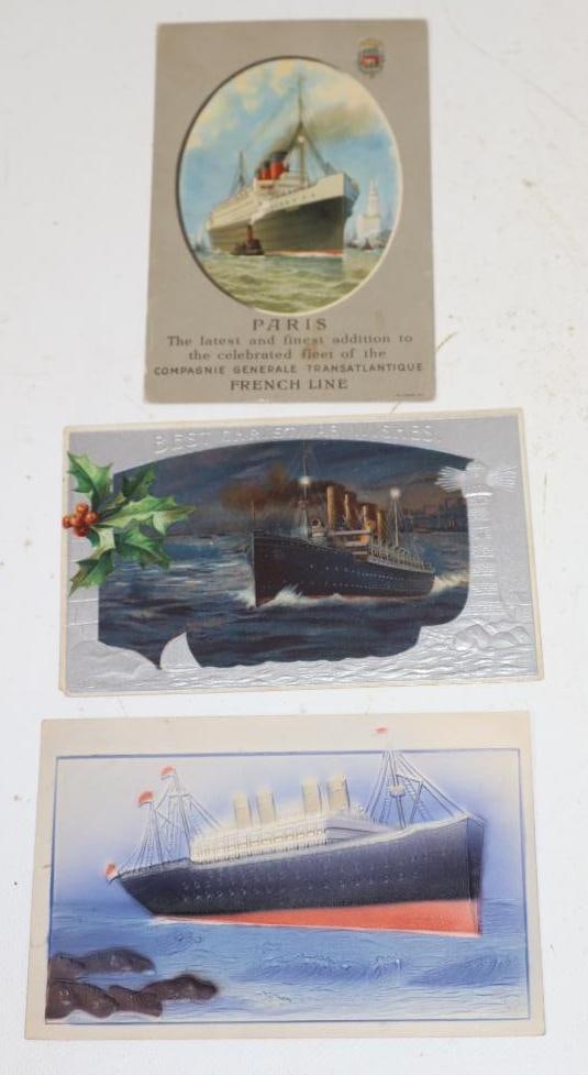 Group Of 3 Early Ocean Liner Postcards: 5.5x3.75 Each