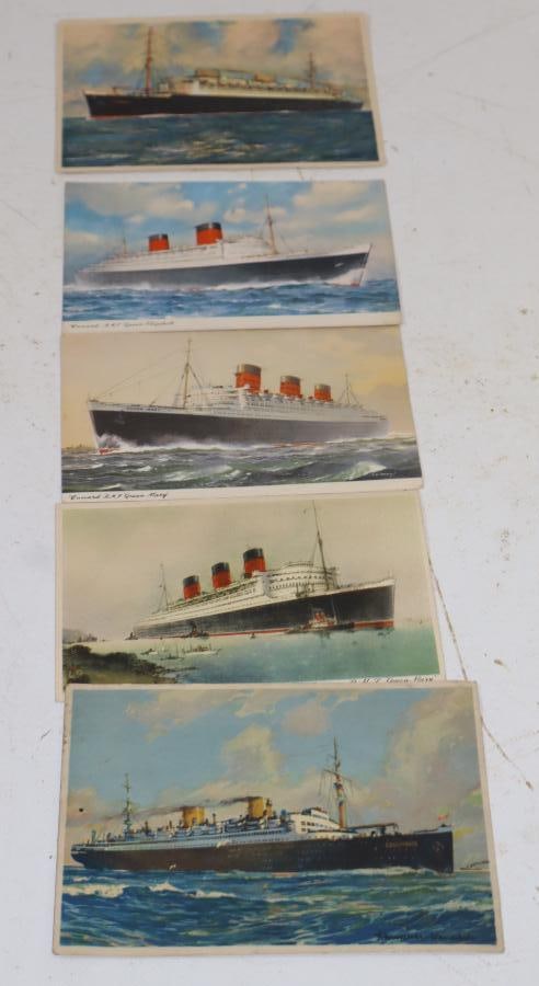Group Of 5 Different Early Ocean Liner Postcards: Largest Is 5.75x4.25