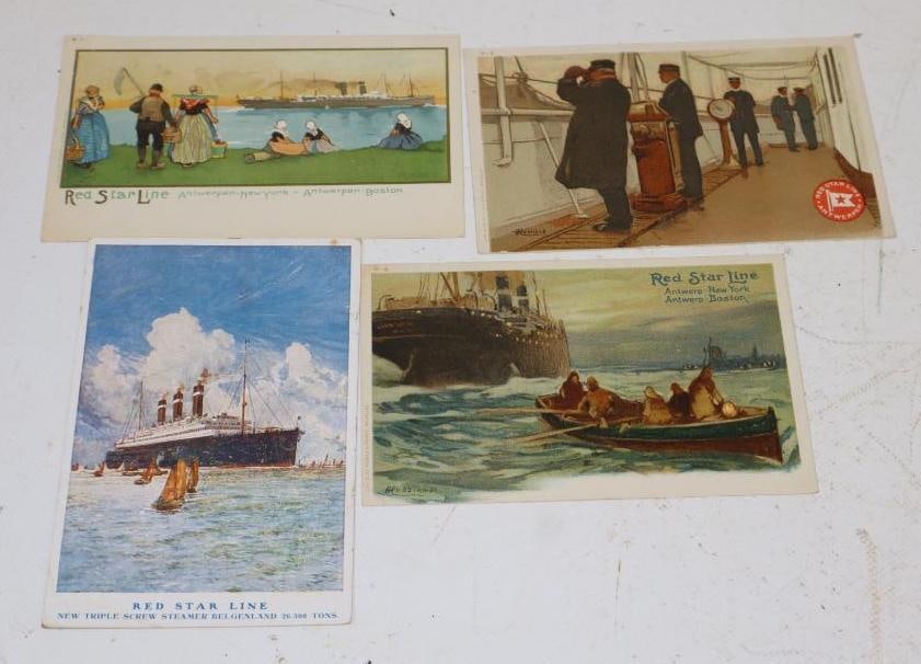 Group Of 4 Red Star Line Early Ocean Liner Postcards: 5.5x3.5 Each