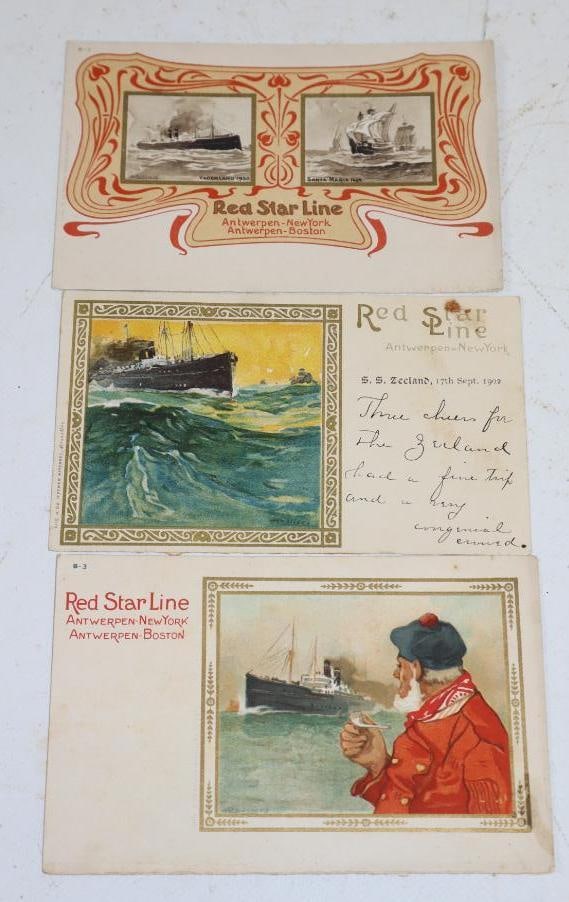 Group Of 3 Red Star Line Early Ocean Liner Postcards: 5.5x3.5 Each