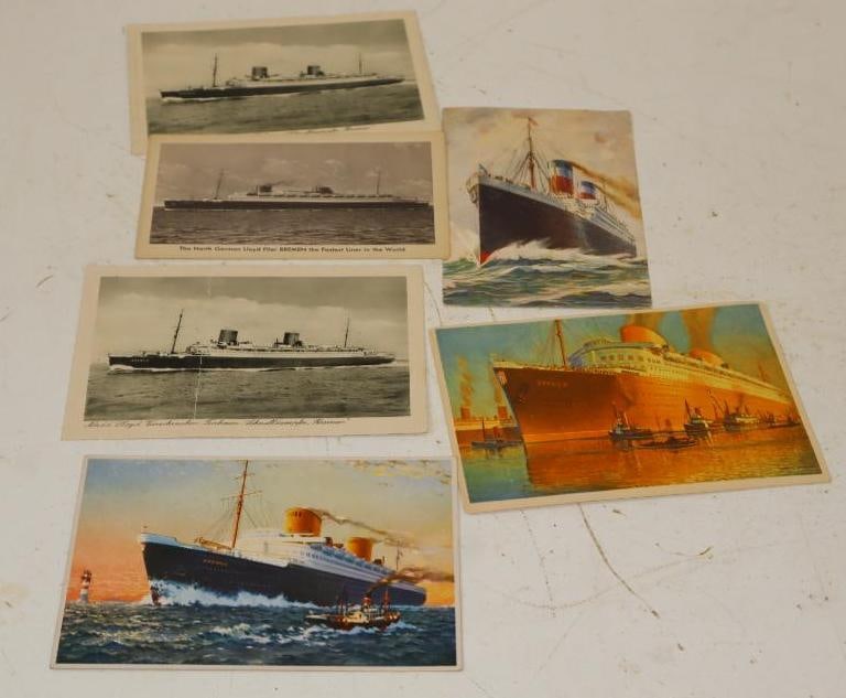 Group Of 6 Different Early Ocean Liner Postcards: Largest Is 5.57x4
