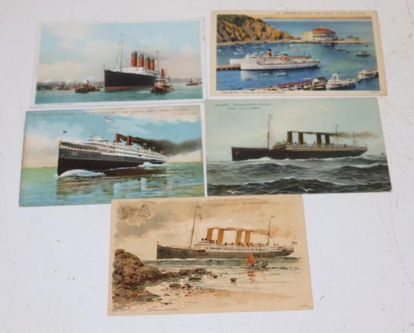 Group Of 5 Different Early Ocean Liner Postcards: 5.5x3.5 Each