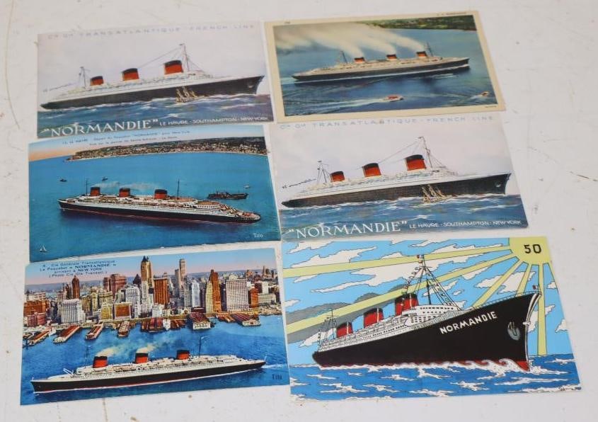 Group Of 6 Normandie Ocean Liner Postcards: Largest Is 6x4