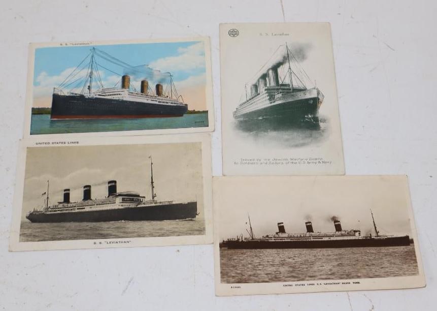Group Of 4 S.S. Leviathan Ocean Liner Postcards: 5.5x3.5 Each