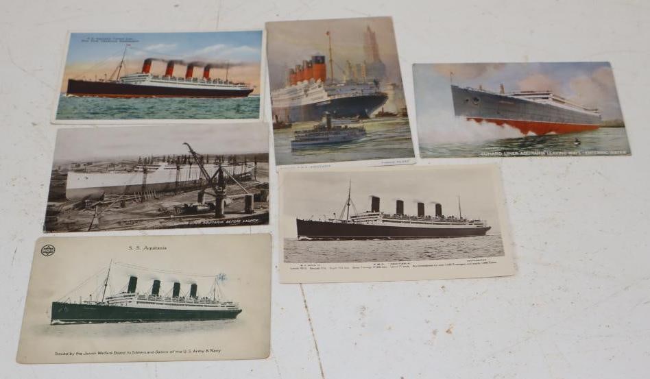 Group Of 6 S.S. Aquitania Cunard Line Ocean Liner Postcards: 5.5x3.5 Each