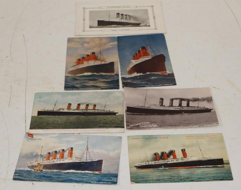 Group Of 7 Cunard R.M.S. Lusitania Ocean Liner Postcards: Largest Is 6.25x4