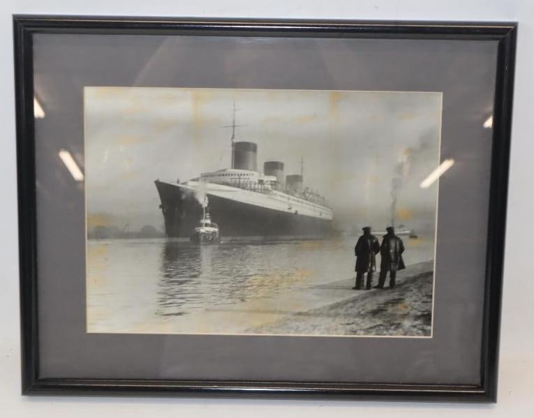 Black And White Framed Print Of The Titanic Leaving Belfast On April 2, 1912: 19x15