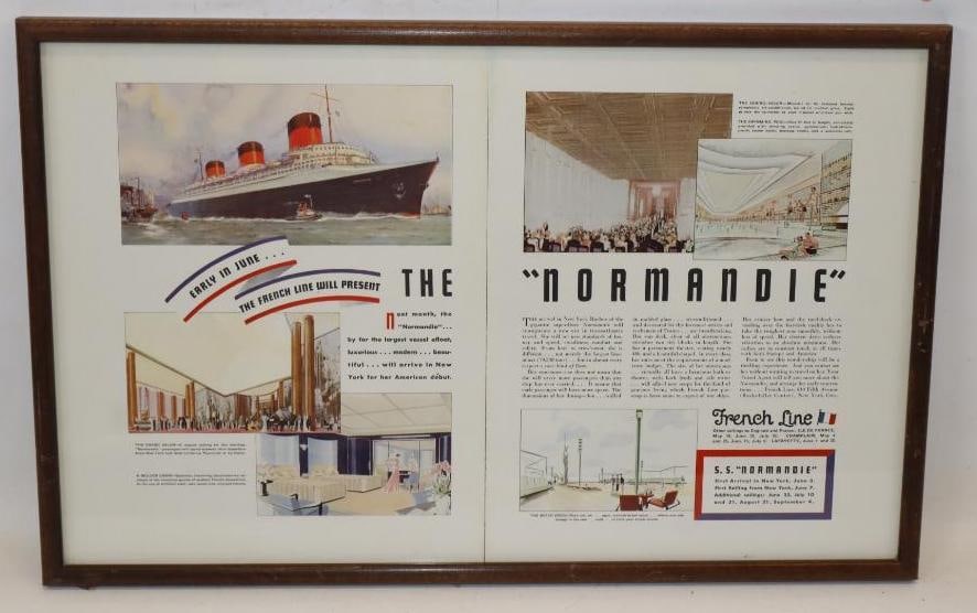 S.S. Normandie Framed Magazine Advertisement: 23x15