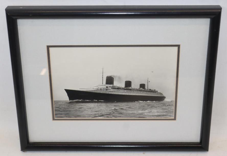 Framed Black And White Photo Of The Normandie Ocean Liner: 15x11.5