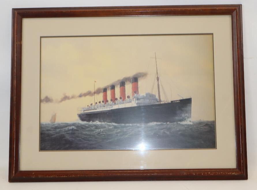 Framed Print Of The Mauretania Ocean Liner By E.D. Walker: 32x24