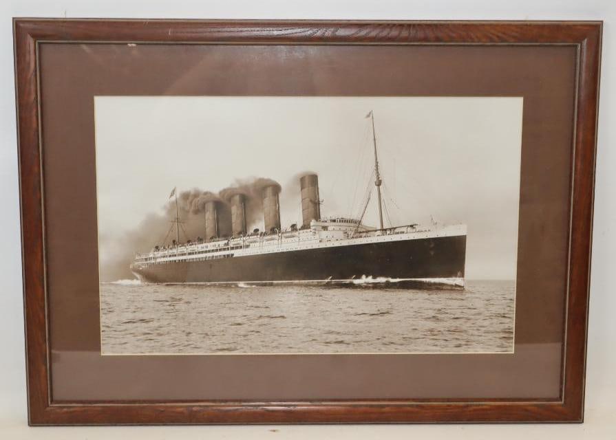 Black And White Framed Print Of The Lusitania Ocean Liner: 29x21